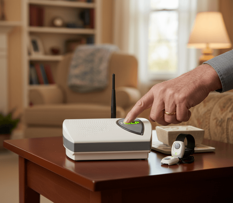 Senior pressing the IndyPendants help button